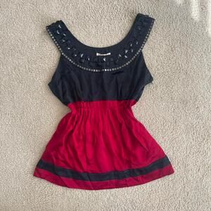 Y2K babydoll 100% silk red & black top - size M